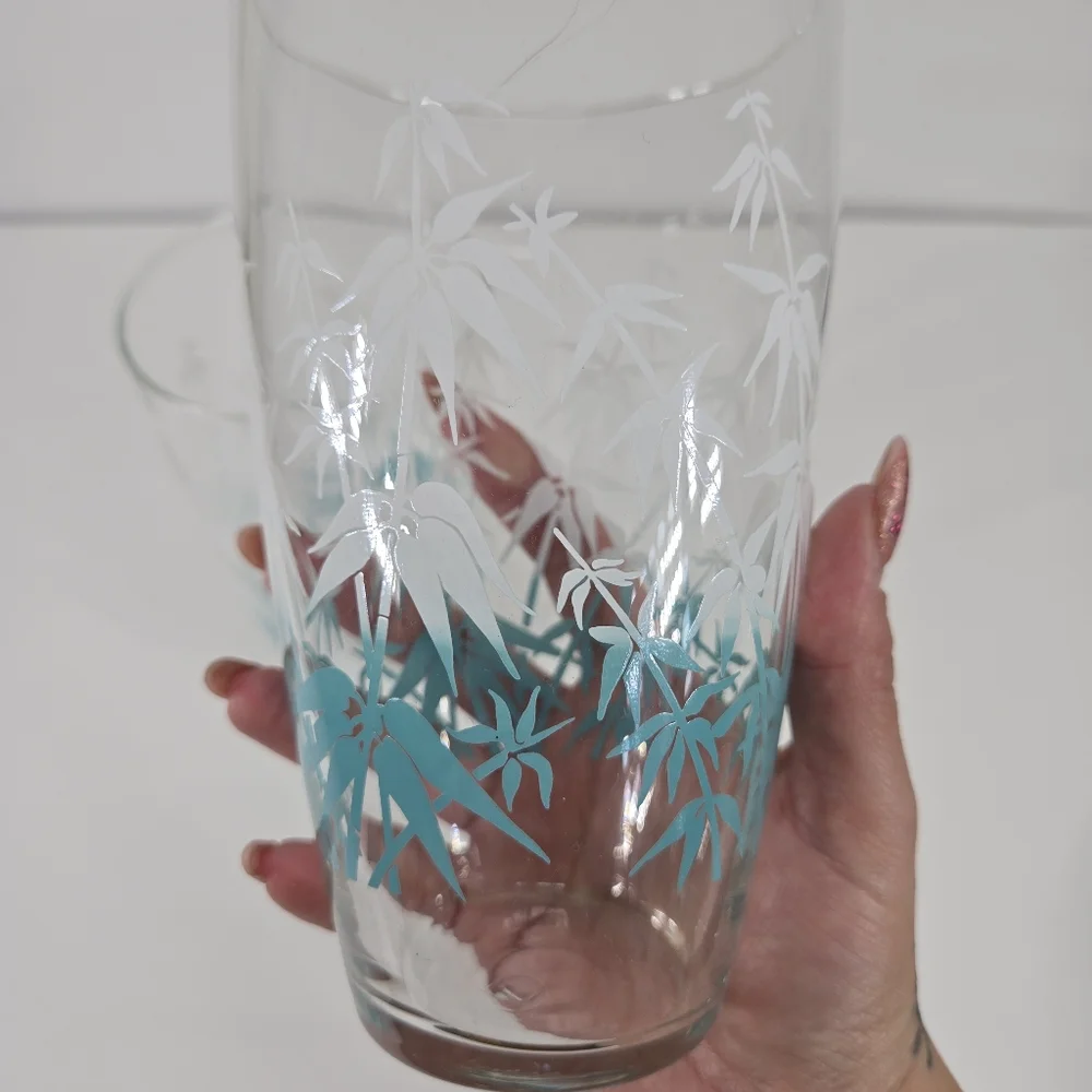 VTG Libbey Bamboo Tall Drinking Glasses Turquoise‎ & White Tumblers Tall Beach